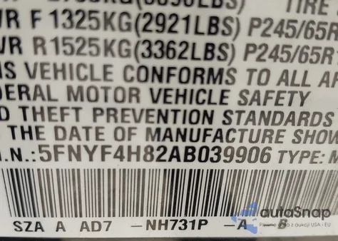2010 Honda Pilot Touring z USA, uszkodzony, nr VIN 5FNYF4H82AB039906